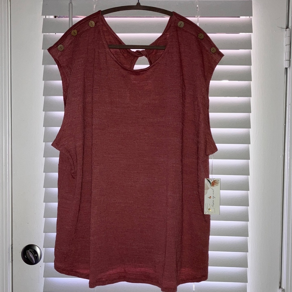 Elegant Button-Shoulder Blouse - Terracotta - Picture 1 of 8